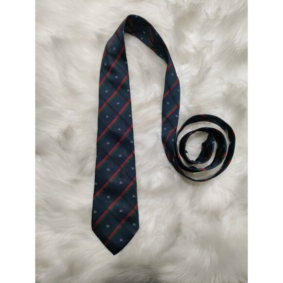 Burberry All Silk Striped Necktie Navy Blue Men's One Size Made in England